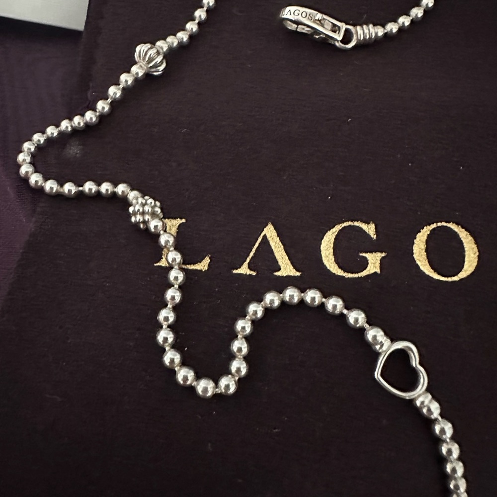 LAGOS Silver Beaded Necklace with Heart Charm